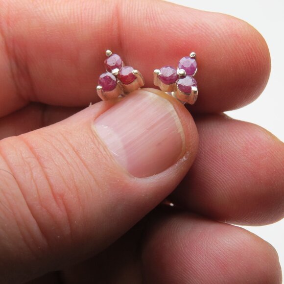 *925 Sterling Silver Genuine Ruby Earring Studs - Picture 2 of 7